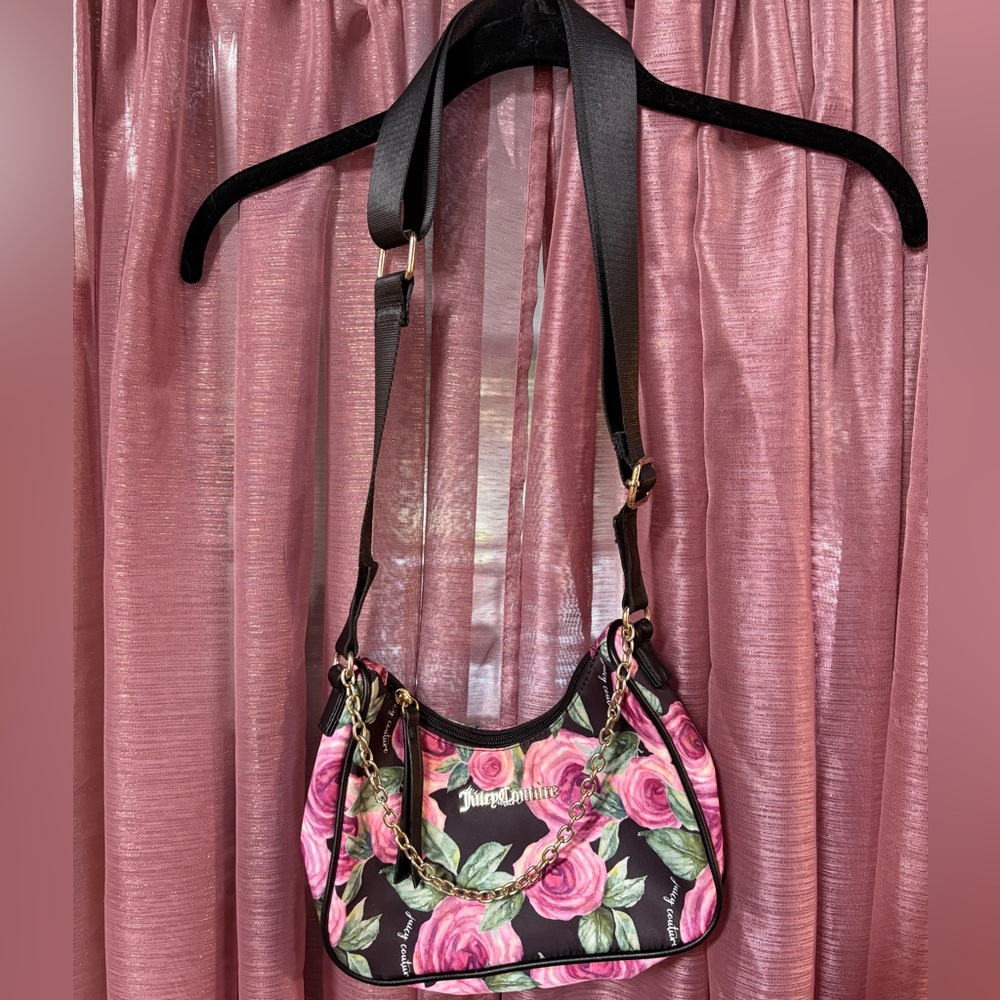 Vintage Juicy Couture Pink Rose Small Shoulder Bag w/ Chain Detail